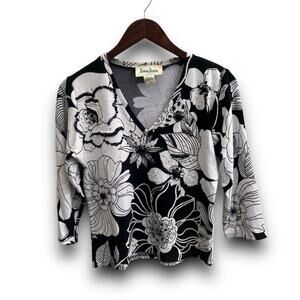 Neiman Marcus Floral Viscose Knit Beaded Blouse Size L